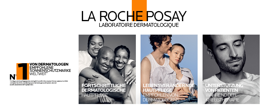 La Roche Posay Anthelios UV Sport Sonnenspray LSF 50+. Sofortiges Frischegefühl bei der Anwendung. Weißer Pumpspray auf blauem Hintergrund.